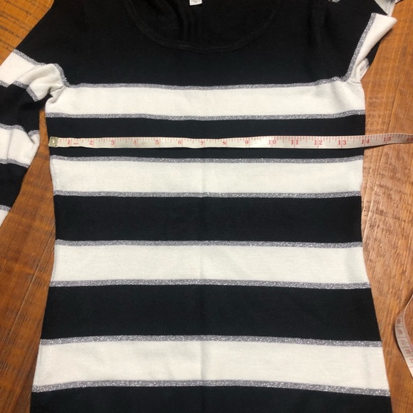 Women's Striped Black, White, & Silver Guess Sweater, Size Small Petite - Picture 14 of 16